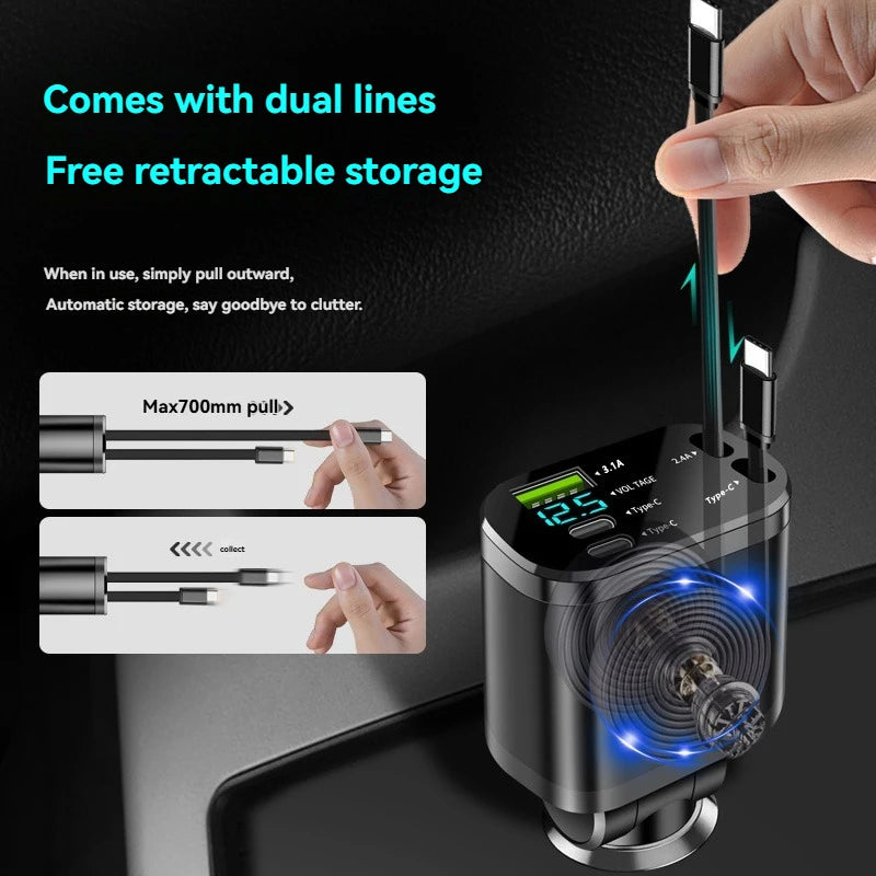4-in-1 Premium Retractable Smart Car Charger