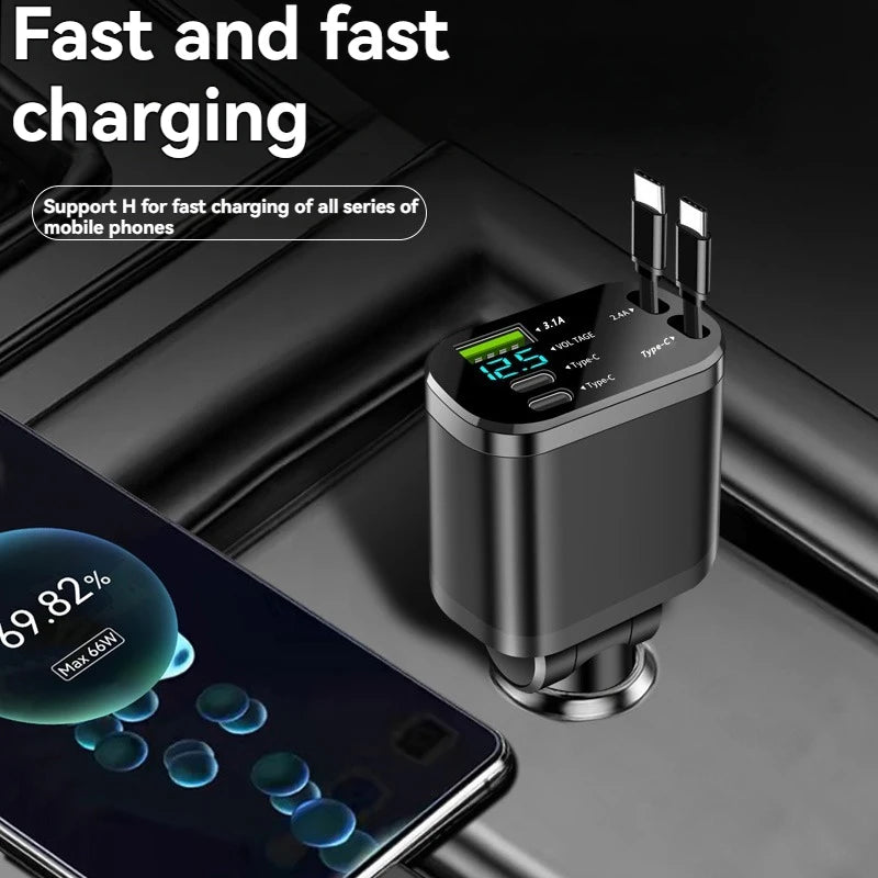 4-in-1 Premium Retractable Smart Car Charger