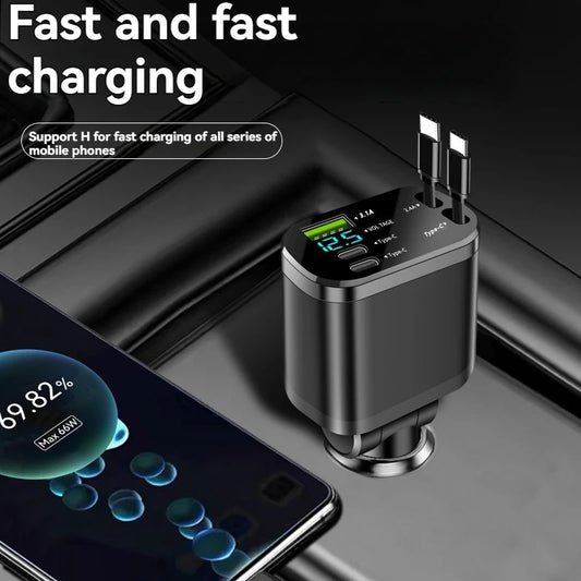 4-in-1 Premium Retractable Smart Car Charger