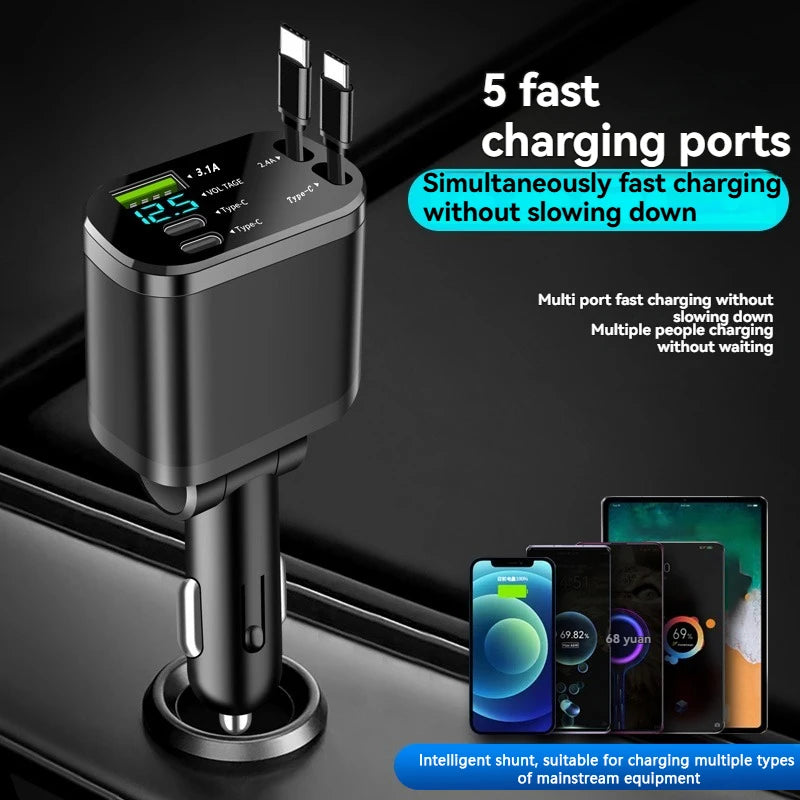 4-in-1 Premium Retractable Smart Car Charger