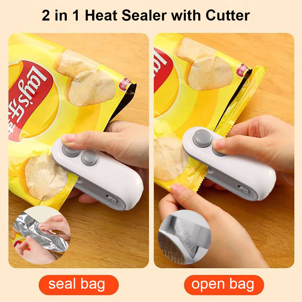 Mini 2-in-1 Heat Sealer & Cutter – Portable Rechargeable Food Sealer