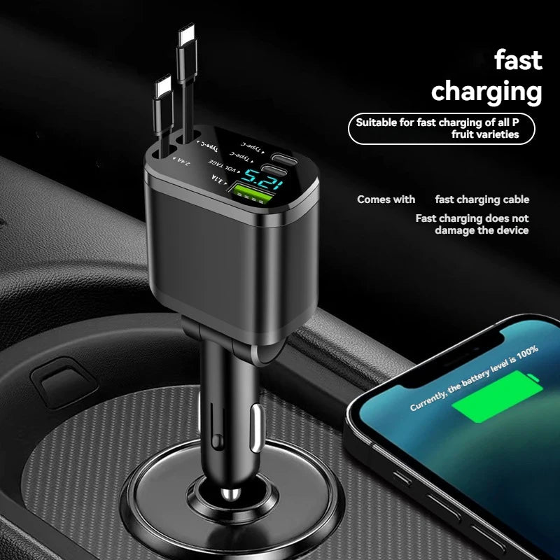 4-in-1 Premium Retractable Smart Car Charger