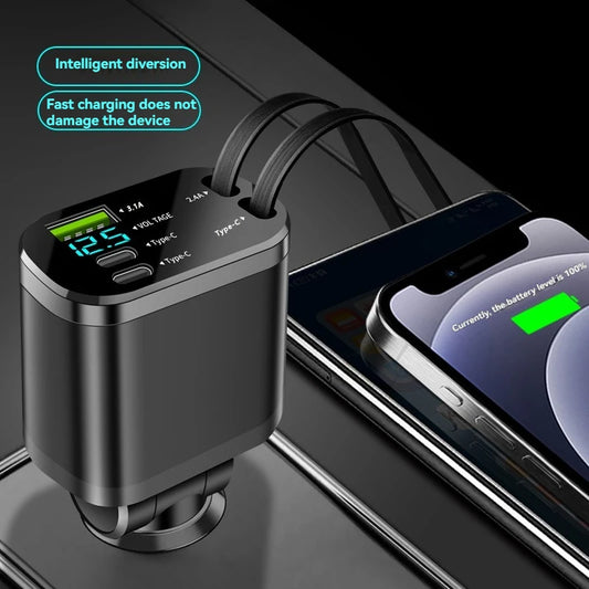 4-in-1 Premium Retractable Smart Car Charger